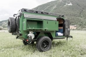 Off-roading Highland 60 trailer with queen-size bed, kitchen, and outdoor shower makes you feel at home