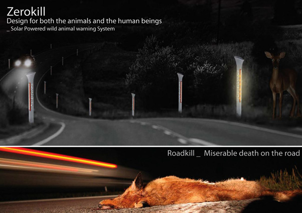 高速公路上的Zerokill太阳能野生动物预警系统由Sungi Kim和Hozin Song设计