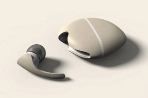 这些TWS earbuds融入了他们的充电案，以创造视觉平衡