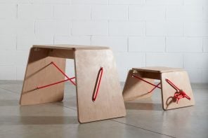 可折叠凳子和桌子学校家具问题的概念是一个低成本的解决方案