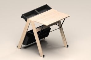 这张可折叠的木桌可以让你在需要的时候设置一个谨慎的家庭办公室