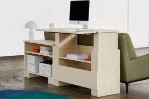 这个最小IKEA-worthy内阁双打作为一个符合人体工程学的桌子上为你的家庭办公室