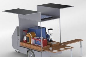 太阳能咖啡卡车概念运行绿色燃料以带黑燃料到任何地方